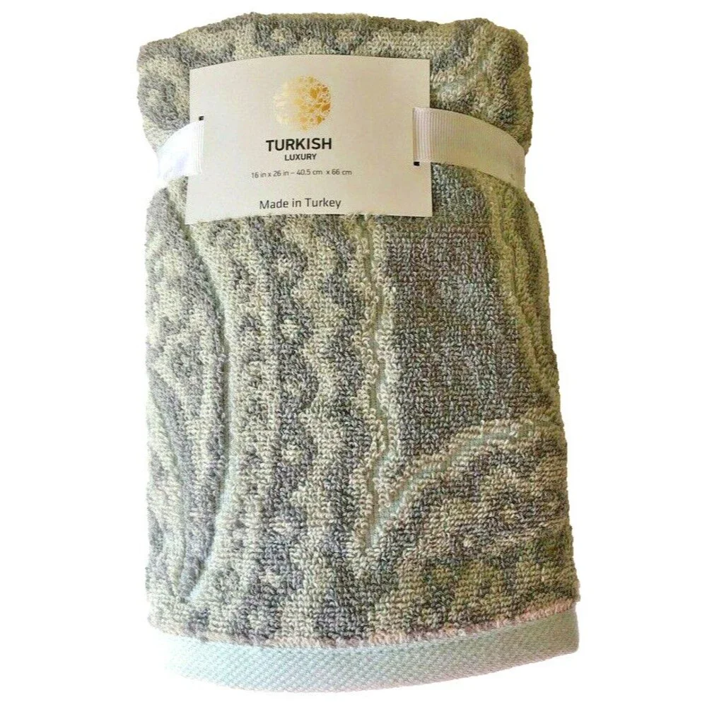 Turkish Luxury Hand Towels Paisley Bathroom Guestroom Gray Blue Set of 2 Cotton